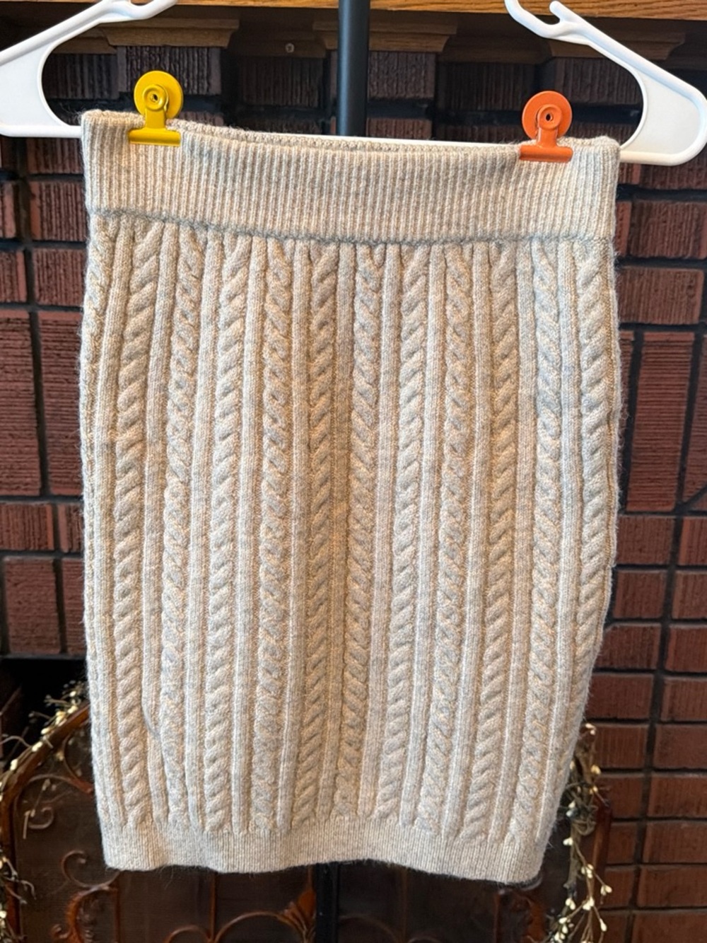 Express Beige Cable-Knit Pencil Skirt